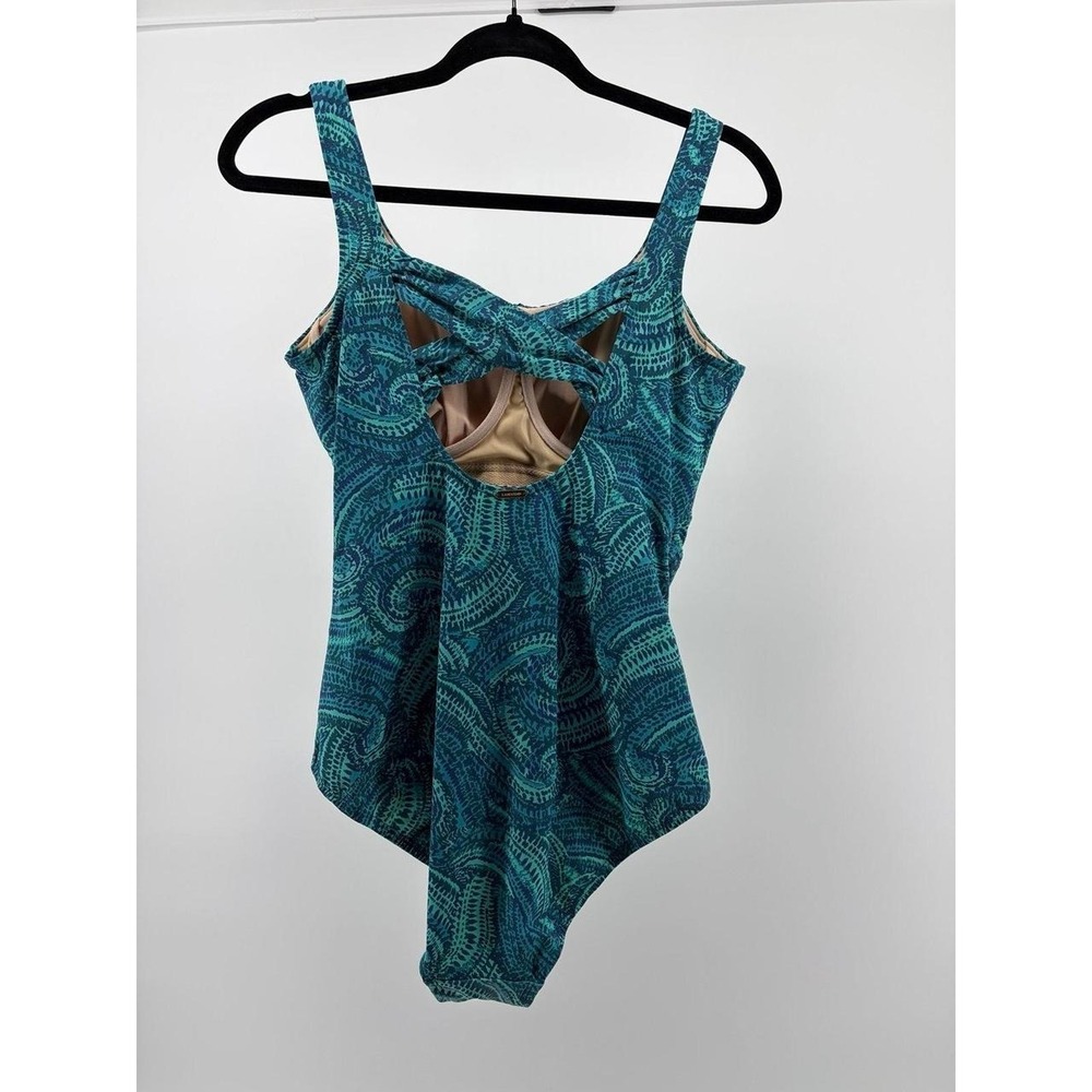 Lands End SlenderSuit Carmela One Piece Swimsuit Turquoise Paisley Plus Size 12 - Picture 2 of 8